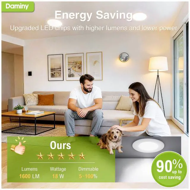 Alt view image 6 of 7 - 6 Pack 8 Inch LED Recessed Lighting, Canless Wafer Downlight, White 5CCT, Ultra-Thin Recessed Light with Junction Box, Dimmable, 18W 1600LM 120V, IC&Damp Rated