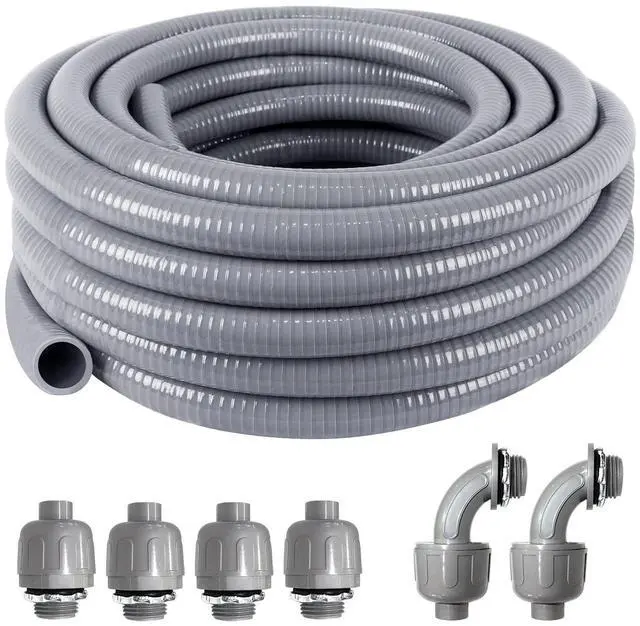 Main image of 1-1/4inch 25FT Electrical Conduit Kit,Liquid-Tight Conduit and Connector Flex Conduit Kit with 4 Straight and 2 Angle Fittings Included,Flexible Non Metallic Conduit(1-1/4" Dia,25 Feet)