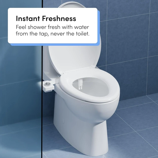 Alt view image 6 of 7 - Fresh Dual Nozzle Cool Water Bidet, Brushed Brass Knob Ultra Slim Toilet Seat Attachment, Non-Electric, 180° Front and Rear Wash, Self-Cleaning, 10 Minute DIY Install