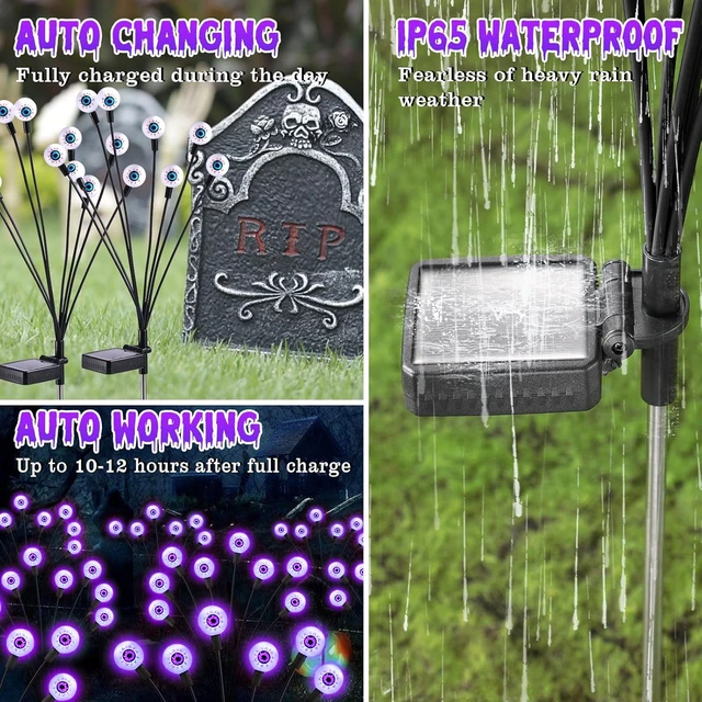 Alt view image 4 of 6 - Halloween Decorations Outdoor Solar Scary Eyeball Light,10Pack 80LEDs Halloween Lights, Halloween Decor, Green Eyeball Swaying Lights, Solar Path Lights Waterproof for Garden/Patio/Party Decor