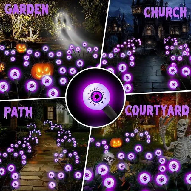Alt view image 3 of 6 - Halloween Decorations Outdoor Solar Scary Eyeball Light,10Pack 80LEDs Halloween Lights, Halloween Decor, Green Eyeball Swaying Lights, Solar Path Lights Waterproof for Garden/Patio/Party Decor
