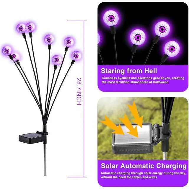 Alt view image 5 of 6 - Halloween Decorations Outdoor Solar Scary Eyeball Light,10Pack 80LEDs Halloween Lights, Halloween Decor, Green Eyeball Swaying Lights, Solar Path Lights Waterproof for Garden/Patio/Party Decor