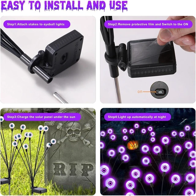 Alt view image 6 of 6 - Halloween Decorations Outdoor Solar Scary Eyeball Light,10Pack 80LEDs Halloween Lights, Halloween Decor, Green Eyeball Swaying Lights, Solar Path Lights Waterproof for Garden/Patio/Party Decor