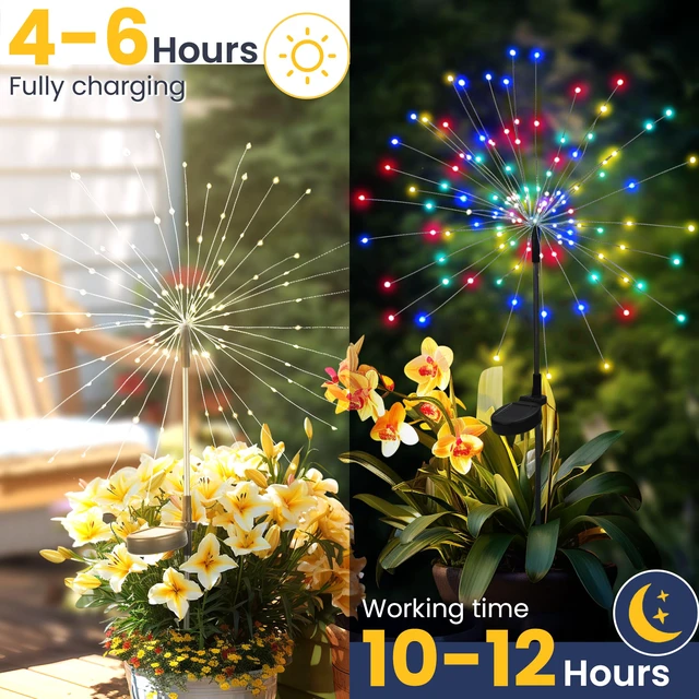 Alt view image 2 of 7 - 8 Pack Solar Firework Lights Outdoor, Garden Decor, Multicolored 120 LEDs, Fairy Design, Waterproof, Garden Decor, Solar Powered for Yard, Pathway, Flowerbed, Planter, Balcony, Gifts for Mom