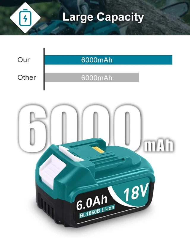 Alt view image 2 of 7 - Battery for Makita 18V Battery 6.0Ah, 4Pack Replacement Batteries Compatible with Makita 18 Volts Battery BL1860 BL1820 1830B 1840B 1850B, Fit with Original makita 18V Battery Chargers Blue