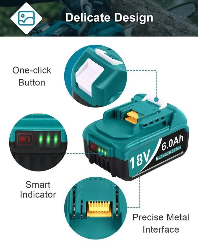 Alt view image 4 of 7 - 2Pack 18-Volt Replace for Makita 18V Battery BL1860B, Replacement Batteries Compatible with Makita BL1860 BL1820 1830B 1840B 1850B, Fit with Original makita 18V Battery Chargers