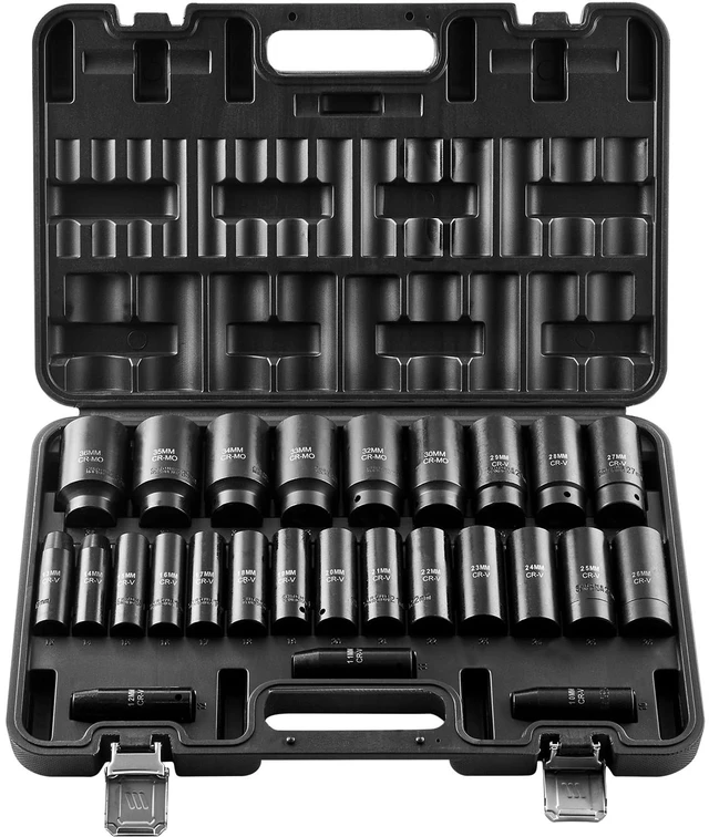 Main image of Impact Socket Set, 26pcs x 1/2inch Metric 10mm-36mm Impact Sockets, 6-Point Deep Socket Rugged Construction High-torque, Cr-V 1/2 Inches Drive Socket Set Impact with a Storage Cage