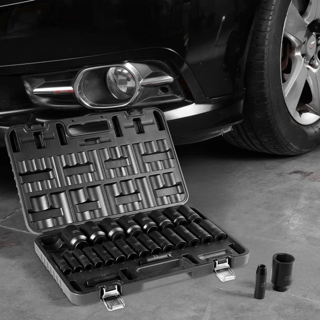 Alt view image 7 of 7 - Impact Socket Set, 26pcs x 1/2inch Metric 10mm-36mm Impact Sockets, 6-Point Deep Socket Rugged Construction High-torque, Cr-V 1/2 Inches Drive Socket Set Impact with a Storage Cage