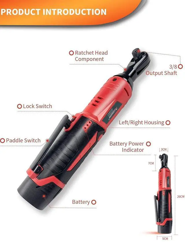 Alt view image 2 of 6 - 3/8" 12V Power Electric Ratchet Wrench Set with 1 2000mAh Lithium-Ion Battery And Charger