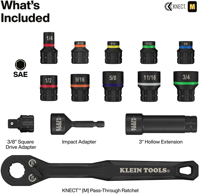 Alt view image 2 of 7 - 65400 KNECT 15-Piece Pass Through Socket Set, SAE Impact Set with MODbox Case, Sockets, Bits, Accessories and 3/8-Inch Drive Adapter