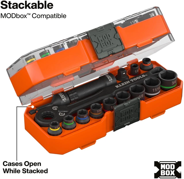 Alt view image 7 of 7 - 65400 KNECT 15-Piece Pass Through Socket Set, SAE Impact Set with MODbox Case, Sockets, Bits, Accessories and 3/8-Inch Drive Adapter