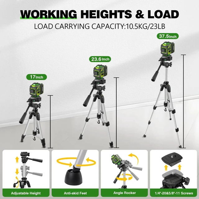 Alt view image 3 of 7 - Laser Level with Tripod, 4x360° Self Leveling Laser Level, Green Line Laser 4D Laser Leveler Tool with 2Pcs Lithium Batteries for Picture Hanging, Tile, Home Renovation, Indoor(Green)