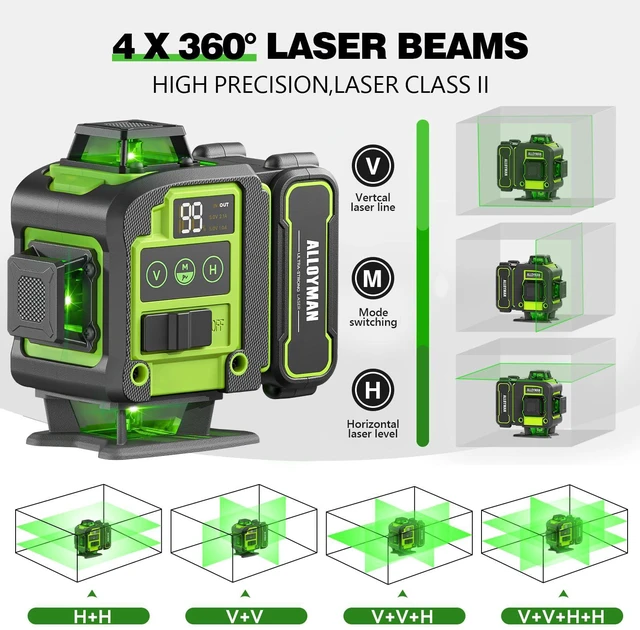 Alt view image 2 of 7 - Laser Level with Tripod, 4x360° Self Leveling Laser Level, Green Line Laser 4D Laser Leveler Tool with 2Pcs Lithium Batteries for Picture Hanging, Tile, Home Renovation, Indoor(Green)