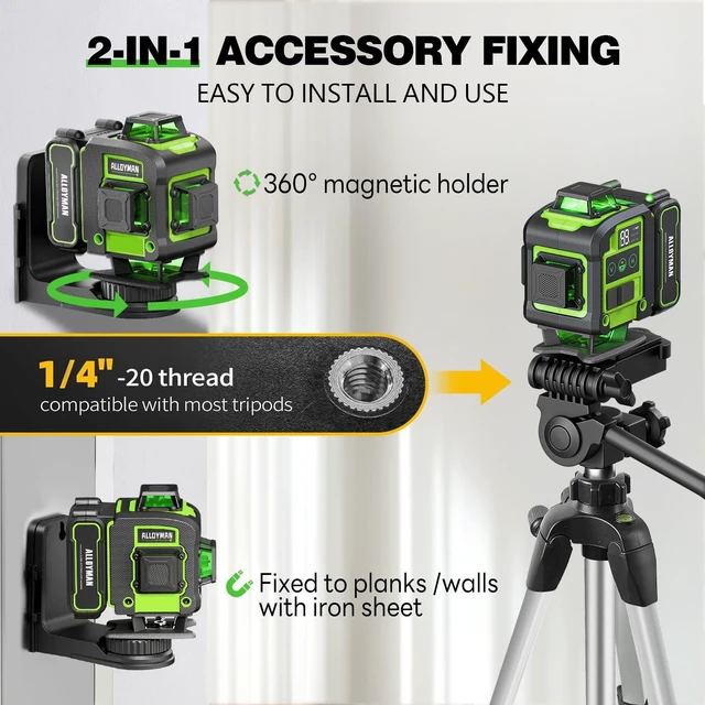 Alt view image 6 of 7 - Laser Level with Tripod, 4x360° Self Leveling Laser Level, Green Line Laser 4D Laser Leveler Tool with 2Pcs Lithium Batteries for Picture Hanging, Tile, Home Renovation, Indoor(Green)