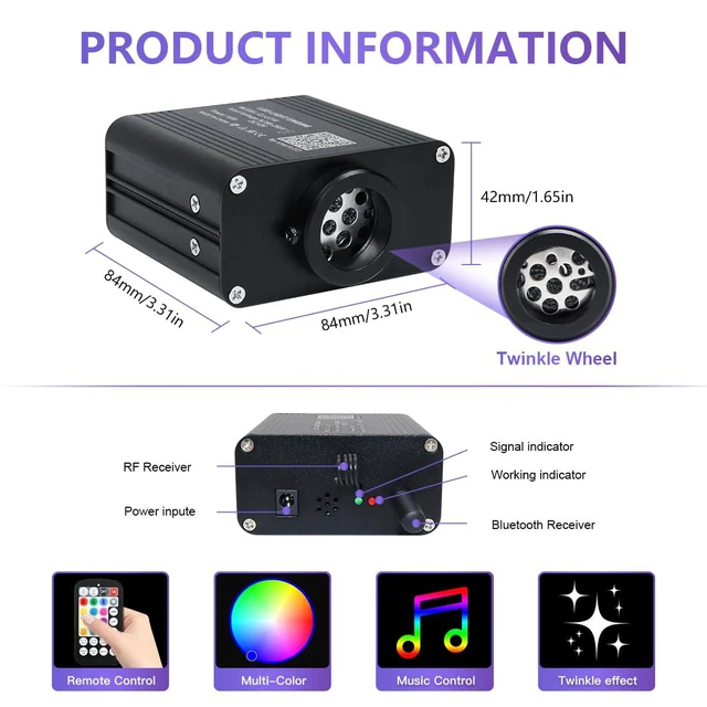 Alt view image 3 of 7 - 16W Car Home Starlight Headliner Kit, Twinkle & Sound Activate RGBW Fiber Optic Lights with APP & Remote Control, Star Lights for Ceiling Decoration, 450 pcs 9.8ft