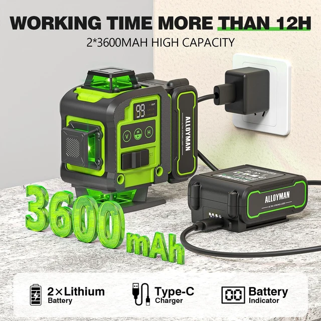 Alt view image 7 of 7 - Laser Level with Tripod, 4x360° Self Leveling Laser Level, Green Line Laser 4D Laser Leveler Tool with 2Pcs Lithium Batteries for Picture Hanging, Tile, Home Renovation, Indoor(Green)