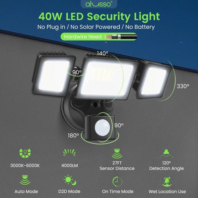Alt view image 2 of 7 - Motion Sensor Outdoor Lights with Remote 40W 4000LM Flood Light 120V 3 Modes Dusk to Dawn/Auto/On Time, 3000K-6000K Flood Lights Outdoor Motion Sensor Dimmable IP65 Waterproof ETL Listed 2PCS