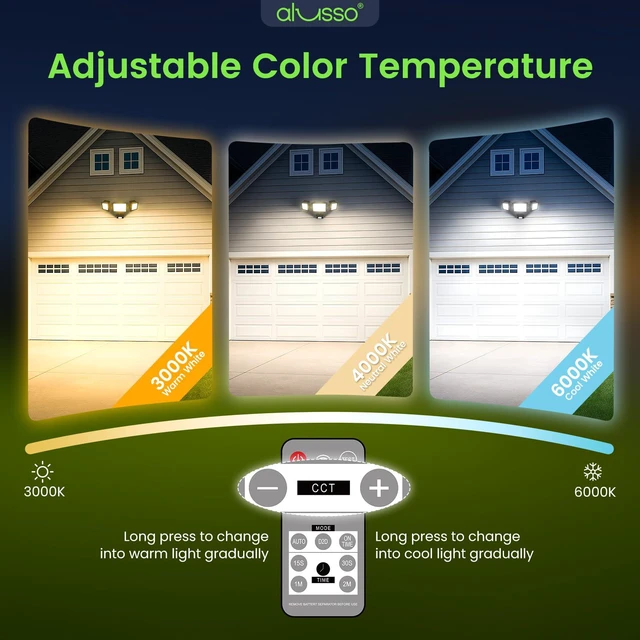 Alt view image 3 of 7 - Motion Sensor Outdoor Lights with Remote 40W 4000LM Flood Light 120V 3 Modes Dusk to Dawn/Auto/On Time, 3000K-6000K Flood Lights Outdoor Motion Sensor Dimmable IP65 Waterproof ETL Listed 2PCS