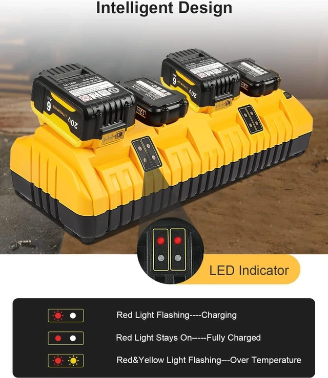 Alt view image 5 of 7 - DCB104 20V MAX Battery Charger Replacement for Battery Charger, 4 Port Multi Charger Station with 2 USB Ports, Compatible with Dewalt 12V-20V Batteries