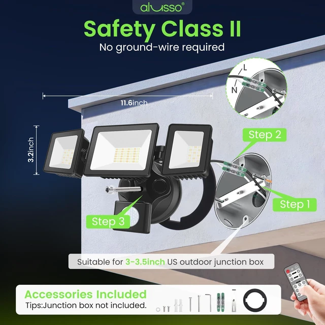 Alt view image 7 of 7 - Motion Sensor Outdoor Lights with Remote 40W 4000LM Flood Light 120V 3 Modes Dusk to Dawn/Auto/On Time, 3000K-6000K Flood Lights Outdoor Motion Sensor Dimmable IP65 Waterproof ETL Listed 2PCS