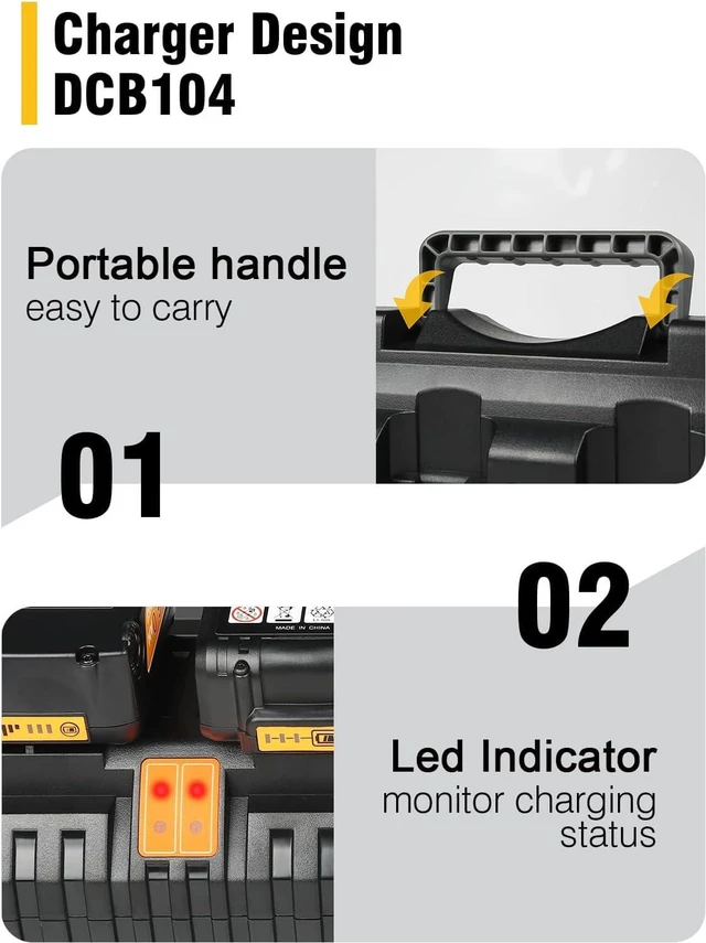 Alt view image 3 of 7 - DCB104 20V MAX Battery Charger Replacement for Dewalt Battery Charger, 4 Port Multi Charger Station with 2 USB Ports, Compatible with Dewalt 12V-20V BatteriesBlack