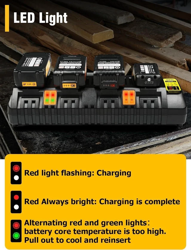 Alt view image 6 of 7 - DCB104 20V MAX Battery Charger Replacement for Dewalt Battery Charger, 4 Port Multi Charger Station with 2 USB Ports, Compatible with Dewalt 12V-20V BatteriesBlack