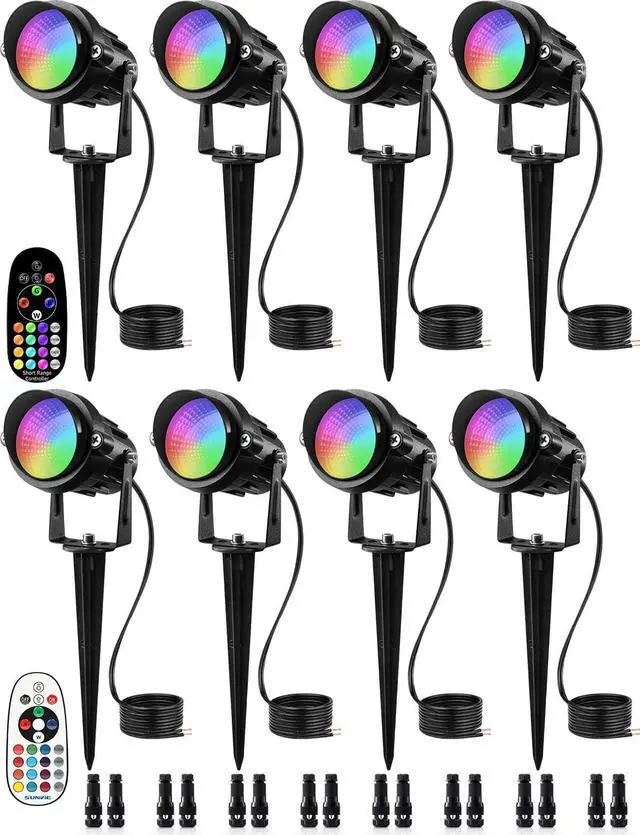 Main image of RGBW Color Changing Landscape Lights Low Voltage 8Pcs with Connector Remote Control Waterproof RGB Low Voltage LED Landscape Lighting Spotlight Garden Yard Halloween Christmas Decoration Outdoor