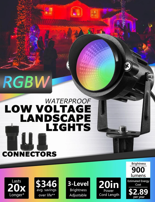 Alt view image 2 of 7 - RGBW Color Changing Landscape Lights Low Voltage 8Pcs with Connector Remote Control Waterproof RGB Low Voltage LED Landscape Lighting Spotlight Garden Yard Halloween Christmas Decoration Outdoor