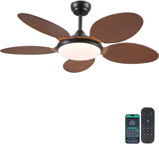 Main image of 48"Tropical Style Palm Leaf Ceiling Fans with LED Lights and Remote & APP Supports Remote and APP, 6 Wind Speeds, Reversible, Dimmable 3CCT LED, 35W Quiet DC Motor,Suits for Bedroom Kitchen