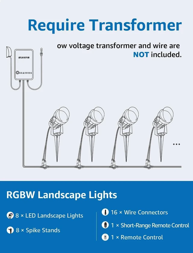 Alt view image 7 of 7 - RGBW Color Changing Landscape Lights Low Voltage 8Pcs with Connector Remote Control Waterproof RGB Low Voltage LED Landscape Lighting Spotlight Garden Yard Halloween Christmas Decoration Outdoor