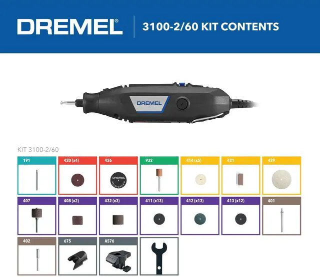Alt view image 2 of 7 - 3100-2/60 Rotary Tool Kit with 2 Attachments and 60 Accessories 2 Attachments, 60 Accessories, Variable Speed, 1.2 Amp Motor, Compatible with all Tool Accessories