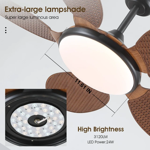 Alt view image 7 of 7 - 48"Tropical Style Palm Leaf Ceiling Fans with LED Lights and Remote & APP Supports Remote and APP, 6 Wind Speeds, Reversible, Dimmable 3CCT LED, 35W Quiet DC Motor,Suits for Bedroom Kitchen