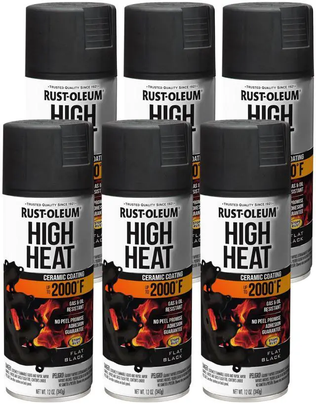 Main image of Automotive High Heat Spray Paint, Flat Black Heat Resistant to 2000 Degrees F Rust Protection Color Retention Any-Angle Spray Comfort Tip 6 Pack
