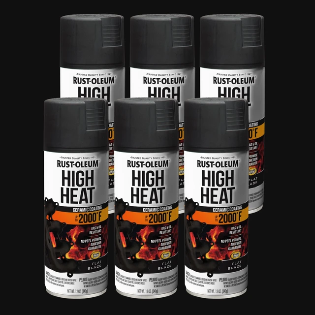 Alt view image 2 of 7 - Automotive High Heat Spray Paint, Flat Black Heat Resistant to 2000 Degrees F Rust Protection Color Retention Any-Angle Spray Comfort Tip 6 Pack