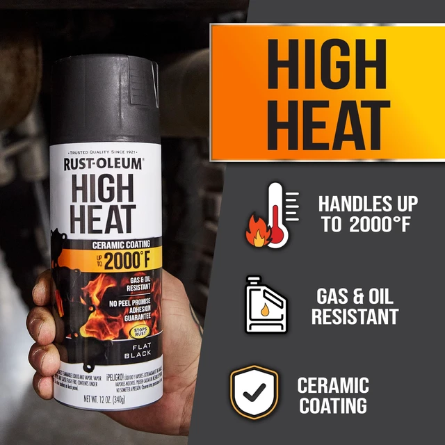 Alt view image 3 of 7 - Automotive High Heat Spray Paint, Flat Black Heat Resistant to 2000 Degrees F Rust Protection Color Retention Any-Angle Spray Comfort Tip 6 Pack