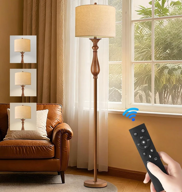 Main image of Wood Floor Lamps for Living Room Farmhouse Boho Floor Lamp with Remote Control & 3 Color Temperature,Dimmable Vintage Floor Lamp Mid Century Modern Standing Lamp Pole Tall Floor Lamp Bedroom Corner