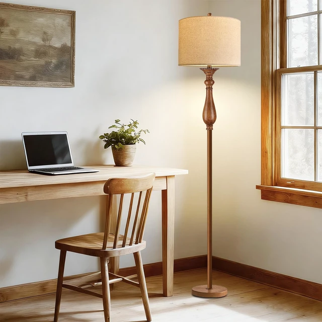 Alt view image 3 of 7 - Wood Floor Lamps for Living Room Farmhouse Boho Floor Lamp with Remote Control & 3 Color Temperature,Dimmable Vintage Floor Lamp Mid Century Modern Standing Lamp Pole Tall Floor Lamp Bedroom Corner