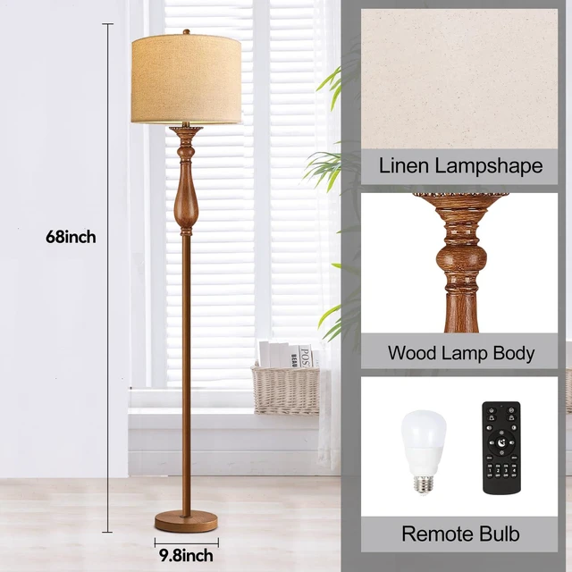 Alt view image 5 of 7 - Wood Floor Lamps for Living Room Farmhouse Boho Floor Lamp with Remote Control & 3 Color Temperature,Dimmable Vintage Floor Lamp Mid Century Modern Standing Lamp Pole Tall Floor Lamp Bedroom Corner