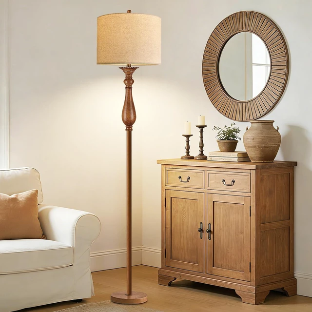 Alt view image 6 of 7 - Wood Floor Lamps for Living Room Farmhouse Boho Floor Lamp with Remote Control & 3 Color Temperature,Dimmable Vintage Floor Lamp Mid Century Modern Standing Lamp Pole Tall Floor Lamp Bedroom Corner