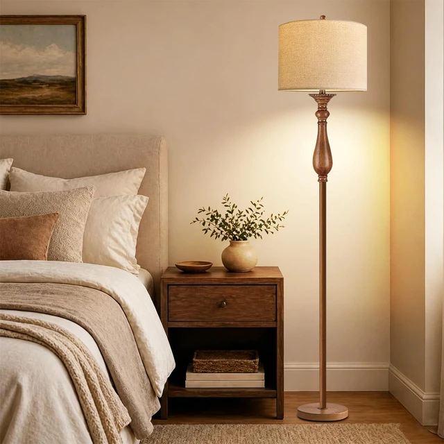 Alt view image 7 of 7 - Wood Floor Lamps for Living Room Farmhouse Boho Floor Lamp with Remote Control & 3 Color Temperature,Dimmable Vintage Floor Lamp Mid Century Modern Standing Lamp Pole Tall Floor Lamp Bedroom Corner