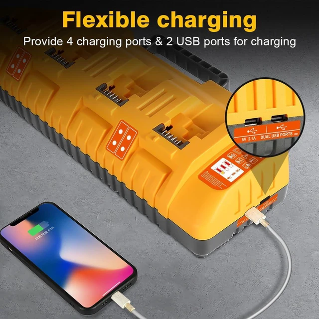 Alt view image 4 of 7 - DCB104 Replacement for Dewalt Battery Charger Station 20V,Compatible with Dewalt 12V 20V Max Lithium Battery DCB120 DCB127 DCB112 DCB115 DCB118 DCB107 DCB105 DCB102(Orange)