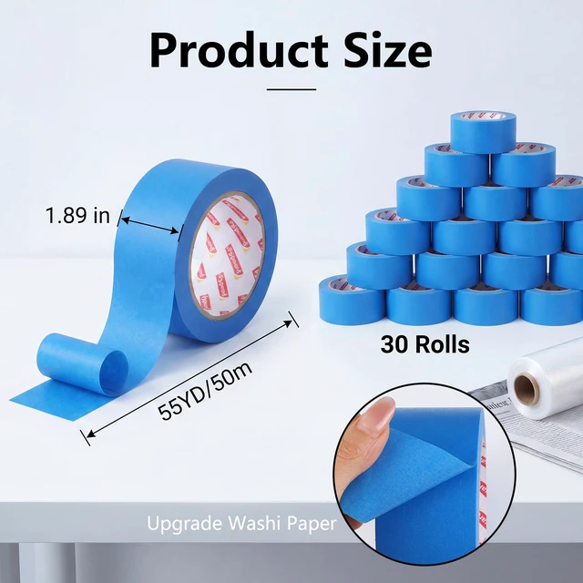 Alt view image 3 of 7 - 30 Rolls Blue Painters Tape 2 Inch Wide Bulk Masking Tape for Wall Painting