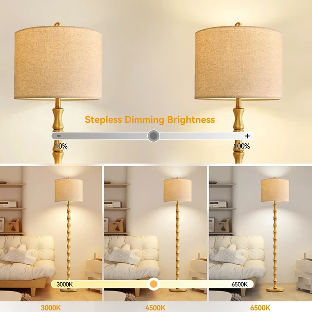 Alt view image 2 of 7 - Wood Floor Lamps for Living Room Rustic Floor Lamp with Remote Control & 3 Color Temperature,Dimmable Floor Lamp Gold Mid Century Modern Standing Lamp Tall Farmhouse Floor Lamp For Bedroom Corner