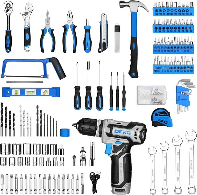 Alt view image 4 of 7 - Tool Set: Tool Kit with 12V Cordless Drill, Hand Toolbox with storage case, Mechanic Tool set for Home Repairs, Blue