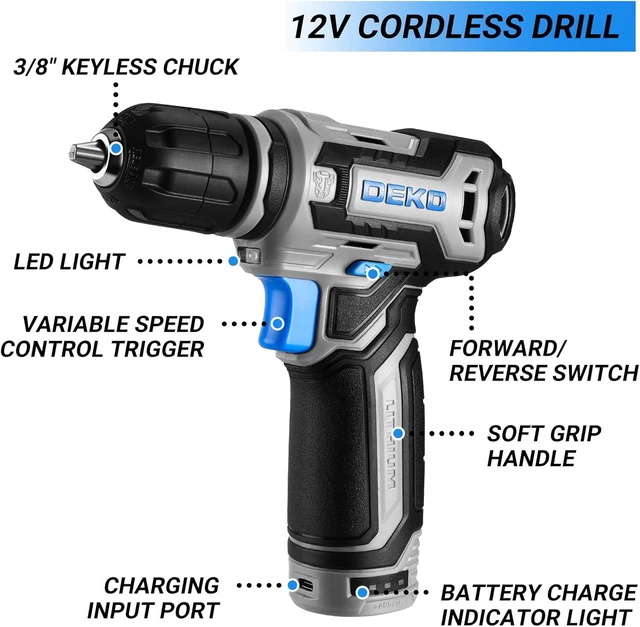 Alt view image 5 of 7 - Tool Set: Tool Kit with 12V Cordless Drill, Hand Toolbox with storage case, Mechanic Tool set for Home Repairs, Blue