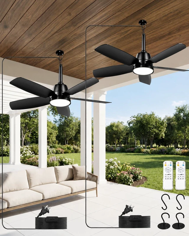 Main image of 28 Inch Outdoor Ceiling Fan with Light, Remote Patio Gazebo Porch Fan IP65 waterproof outdoor fan with remote control, reversible motor and dimmable LED light. Designed for patio and gazebo