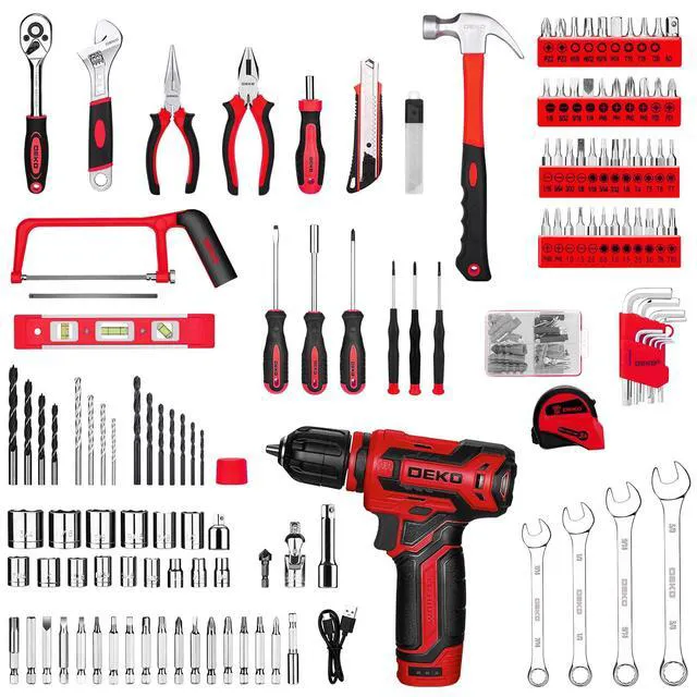 Alt view image 3 of 6 - Drill Tool SetTool Kit with 12V Power Cordless Drill Hand Repair Tools Box with Drill, Home Tool Kits for Men & Women, Hand Drill Set Perfect for Homeowner, Diyer, Handyman - Red