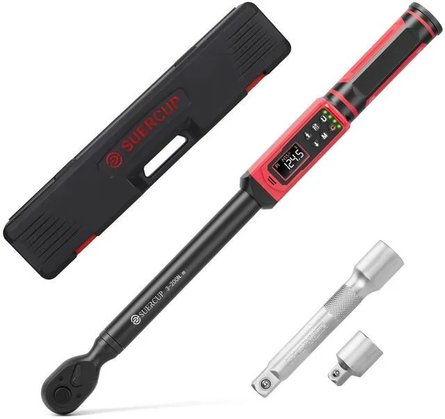Main image of 1/2" Digital Torque Wrench, 2.2-147.5Ft.Lb/3-200N.m, ±1% Accuracy Electronic Torque Wrench, Vibration, Buzzer, LED Flash,9 Presets & 5 Units for Engine/Suspension, Lug Nut, Car & Moto Repair