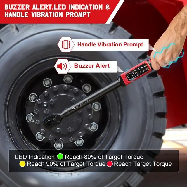 Alt view image 2 of 7 - 1/2" Digital Torque Wrench, 2.2-147.5Ft.Lb/3-200N.m, ±1% Accuracy Electronic Torque Wrench, Vibration, Buzzer, LED Flash,9 Presets & 5 Units for Engine/Suspension, Lug Nut, Car & Moto Repair