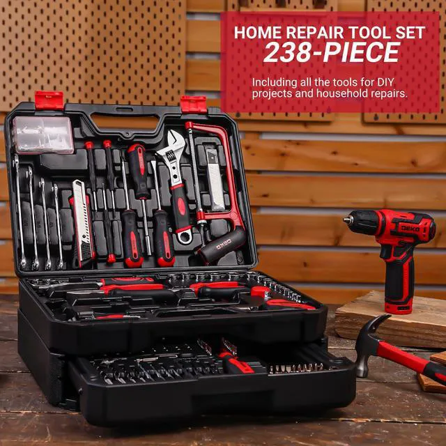 Alt view image 5 of 6 - Drill Tool SetTool Kit with 12V Power Cordless Drill Hand Repair Tools Box with Drill, Home Tool Kits for Men & Women, Hand Drill Set Perfect for Homeowner, Diyer, Handyman - Red